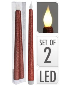 LED Candle Set Of 2 Pcs Red 27Cm