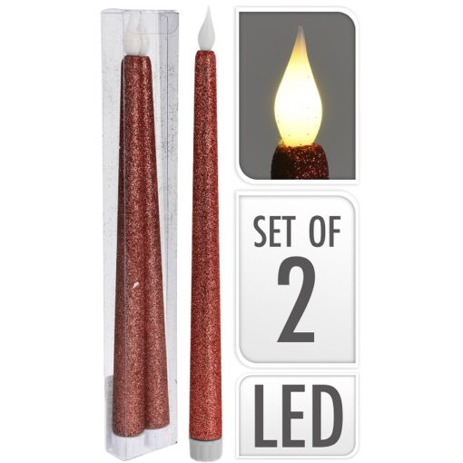 LED Candle Set Of 2 Pcs Red 27Cm