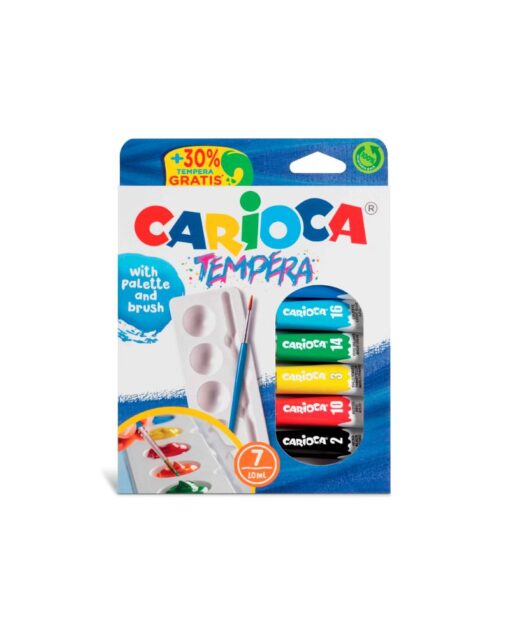 CARIOCA Tempera Set Of 7 X10Ml W/ Brush & Palette