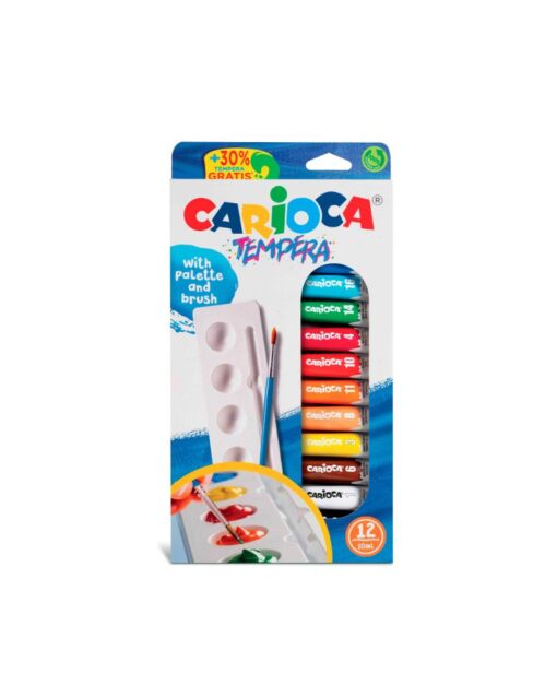 CARIOCA Tempera Set Of 12 X 10Ml W/ Palette & Brus