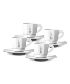 BIALETTI Set of 4 Octagonal Cup & Saucers 75 ML White Dishwasher Safe