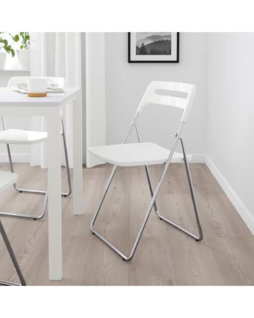 IKEA NISSE Folding Chair High Gloss White/Chrome Plated - Image 4