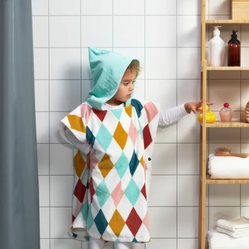 IKEA BUSENKEL Bath Poncho with Hood Harlequin Pattern/Multicolour 70x55 cm - Image 2