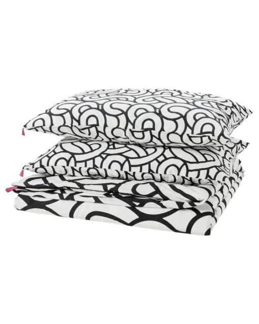 IKEA SÖTRÖNN Duvet Cover and 2 Pillowcases White & Black Patterned