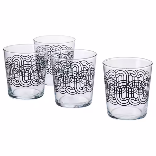 IKEA ÖTRÖNN Glass Clear Glass Patterned/Black 30 cl Pack of 4