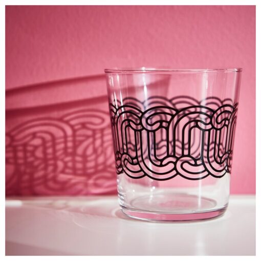 IKEA ÖTRÖNN Glass Clear Glass Patterned/Black 30 cl Pack of 4 - Image 2