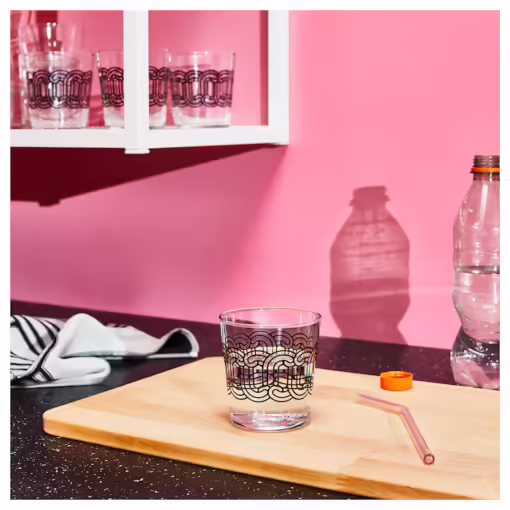 IKEA ÖTRÖNN Glass Clear Glass Patterned/Black 30 cl Pack of 4 - Image 3