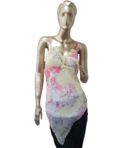 Yellow Floral Lace Trim Asymmetrical Top