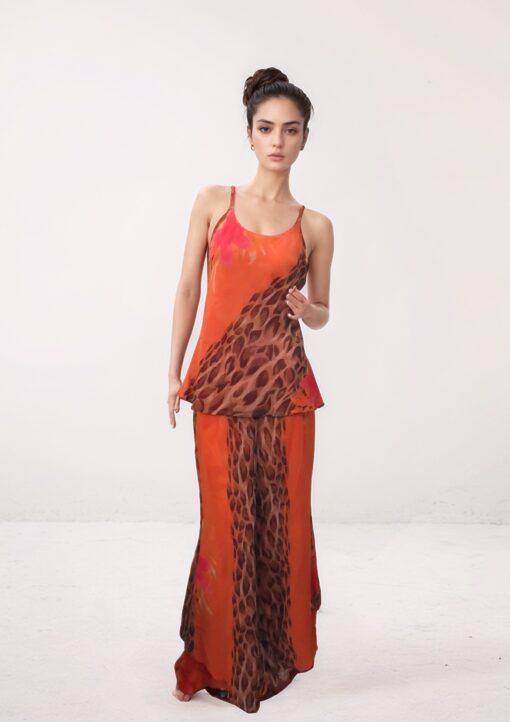 Orange & Brown Printed Two-Piece Set