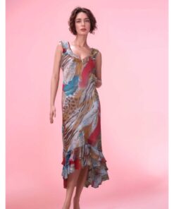 Multicolor Printed Ruffle Midi Dress