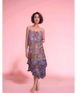 Tropical Print Asymmetrical Midi Dress
