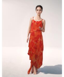 Multilayer Orange Dress with Floral Prints