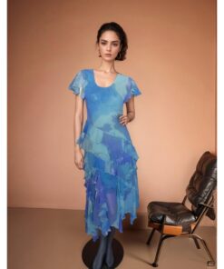 Ocean Breeze Layered Ruffle Midi Dress