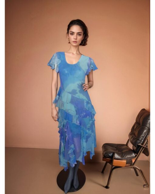 Ocean Breeze Layered Ruffle Midi Dress