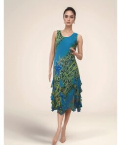 Blue & Green Tiered Ruffle Dress