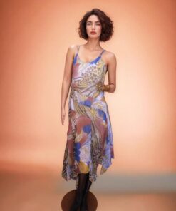 Asymmetrical Long Dress with Nature Prints