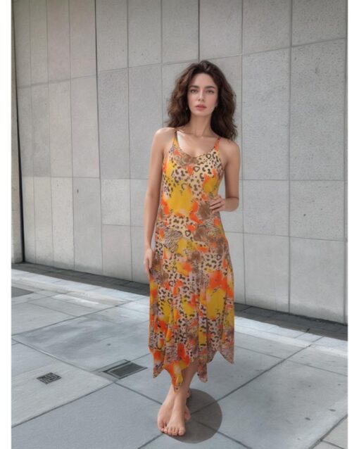 Vibrant Animal Print Sleeveless Midi Dress