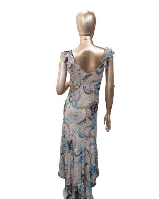 Nude Floral Patchwork Maxi Dress with Flutter Sleeves - Image 2