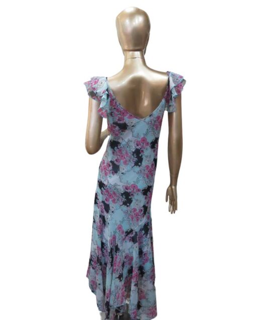 Blue Floral Maxi Dress with Flutter Sleeves - Image 2