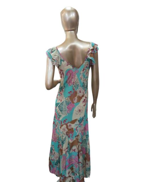 Blue Floral Patchwork Maxi Dress with Flutter Sleeves - Image 2