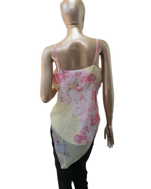 Yellow Floral Lace Trim Asymmetrical Top - Image 2