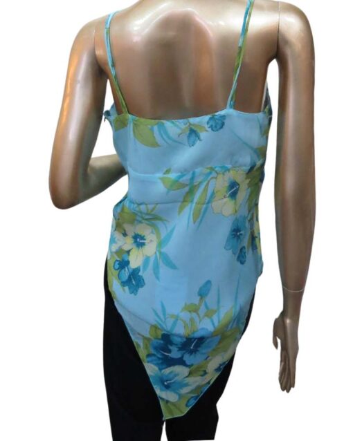 Blue Floral Lace Trim Asymmetrical Top - Image 2