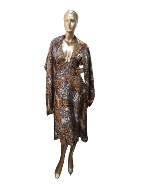 Elegant Animal Print Halter Midi Dress - Image 2