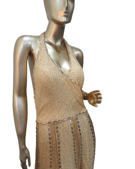 Gold Color Sequin Halter Midi Dress - Image 2