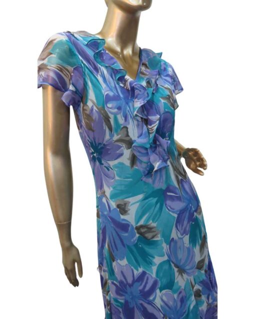 Blue & green Floral Short Sleeves Long Dress - Image 2