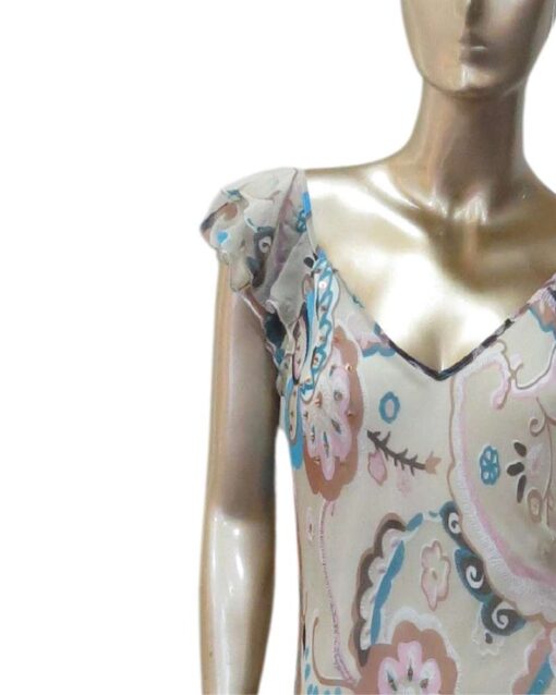 Nude Floral Patchwork Maxi Dress with Flutter Sleeves - Image 3