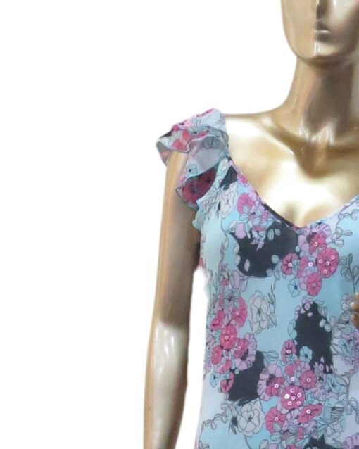 Blue Floral Maxi Dress with Flutter Sleeves - Image 3