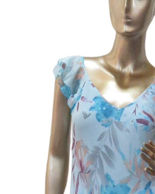 Blue Printed Maxi Dress with Flutter Sleeves - Image 3