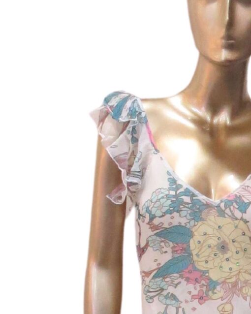 White Floral Maxi Dress with Flutter Sleeves - Image 2