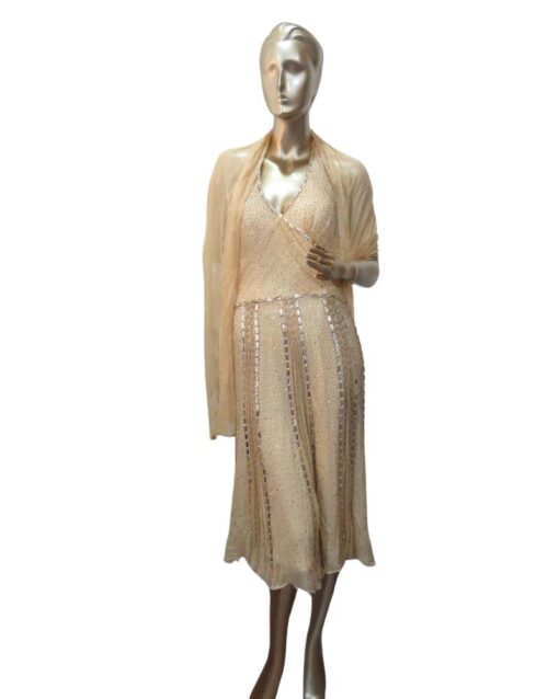 Gold Color Sequin Halter Midi Dress - Image 4