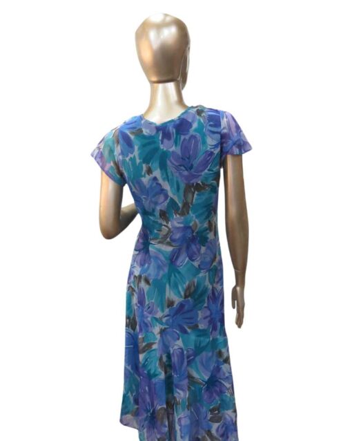 Blue & green Floral Short Sleeves Long Dress - Image 3