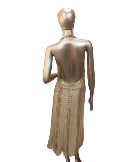 Gold Color Sequin Halter Midi Dress - Image 3