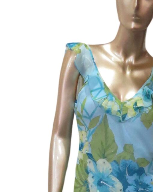 Light Blue Printed Ruffle Midi Dress - Image 2