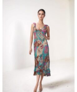 Multicolor Paisley Print Ruffle Midi Dress