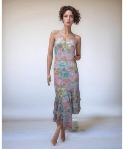 Pink Delicate Flower Print Maxi Dress with Soft Layers