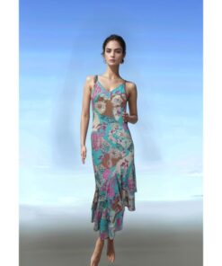 Blue Floral Patchwork Maxi Dress with Soft Layers