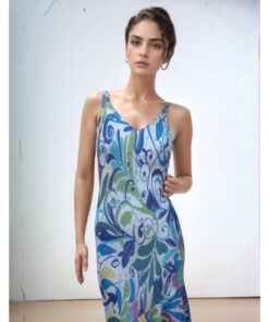 White & Blue Floral Maxi Dress with Soft Layers