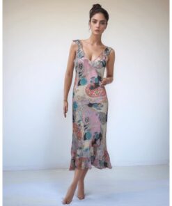 Pink Paisley Print Ruffle Midi Dress