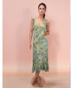 Yellow & Blue Floral Ruffle Midi Dress