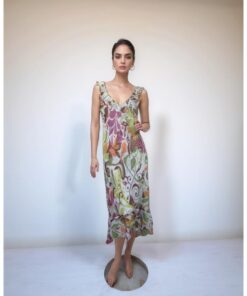 Multicolor Printed Ruffle Midi Dress