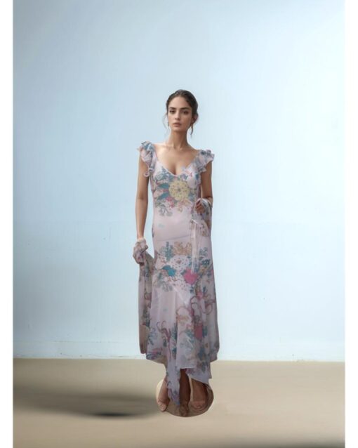 White Floral Maxi Dress with Flutter Sleeves