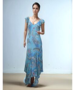 Blue Paisley Print Maxi Dress with Flutter Sleeves