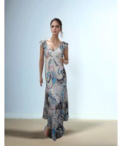 Nude Floral Patchwork Maxi Dress with Flutter Sleeves