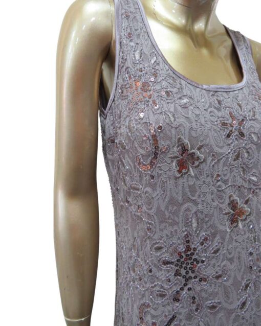 Embroidered Sleeveless Lace Grey Dress - Image 3