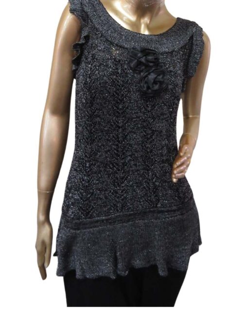 Knit Sleeveless Top with Floral Accent - Image 3