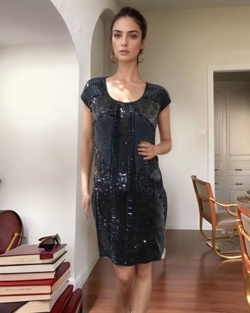 Black Sequin Dress with Textured Details